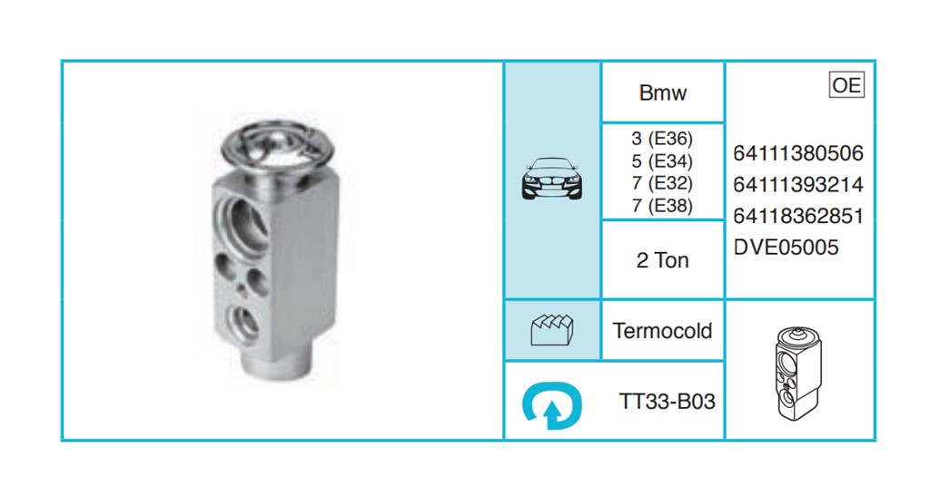 BMW 3 (E36) 5 (E34) 7 (E32) 7 (E38) Expansion Valf TT33-B03