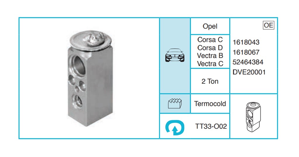 OPEL Corsa C Corsa D Vectra B Vectra C Ekspansiyon Valf TT33-O02